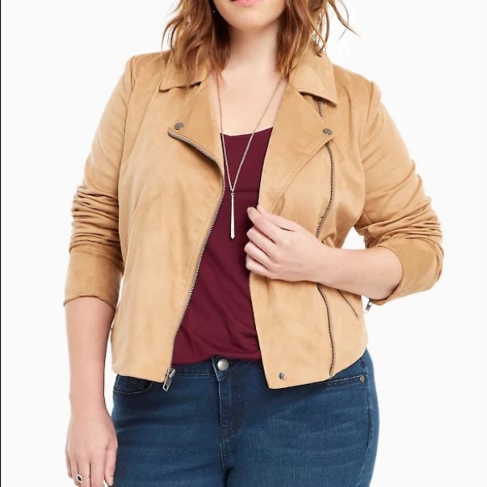 Satin lined, suede, moto jacket from Torrid